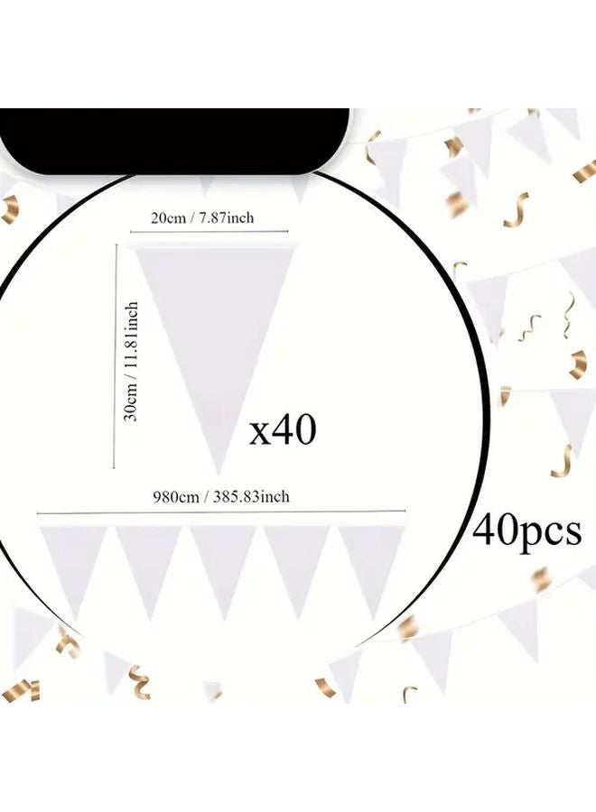 40pcs White Triangle Bunting Banner For Wedding Birthday Festival Party Decorations - Image 2